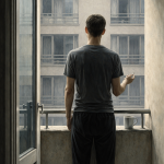 ein mann steht auf einem balkon und raucht