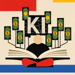 Person mit Buch liest über Finanznetwork und Geschäftsverbindungen, symbolisiert Shy Girl und KI-Debatte in der digitalen …