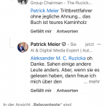 LinkedIn-Diskussion über Patrick Meiers Buch "The Audit" mit Kommentaren von Aleksandar M. C. Ruzicka und Patrick Meier