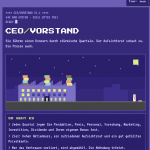 CEO/Vorstand Retro-Videospiel: Pixelgrafik-Szenario mit Konzerngebäude, bunten Managerfiguren und Spielmechaniken zur Simu…